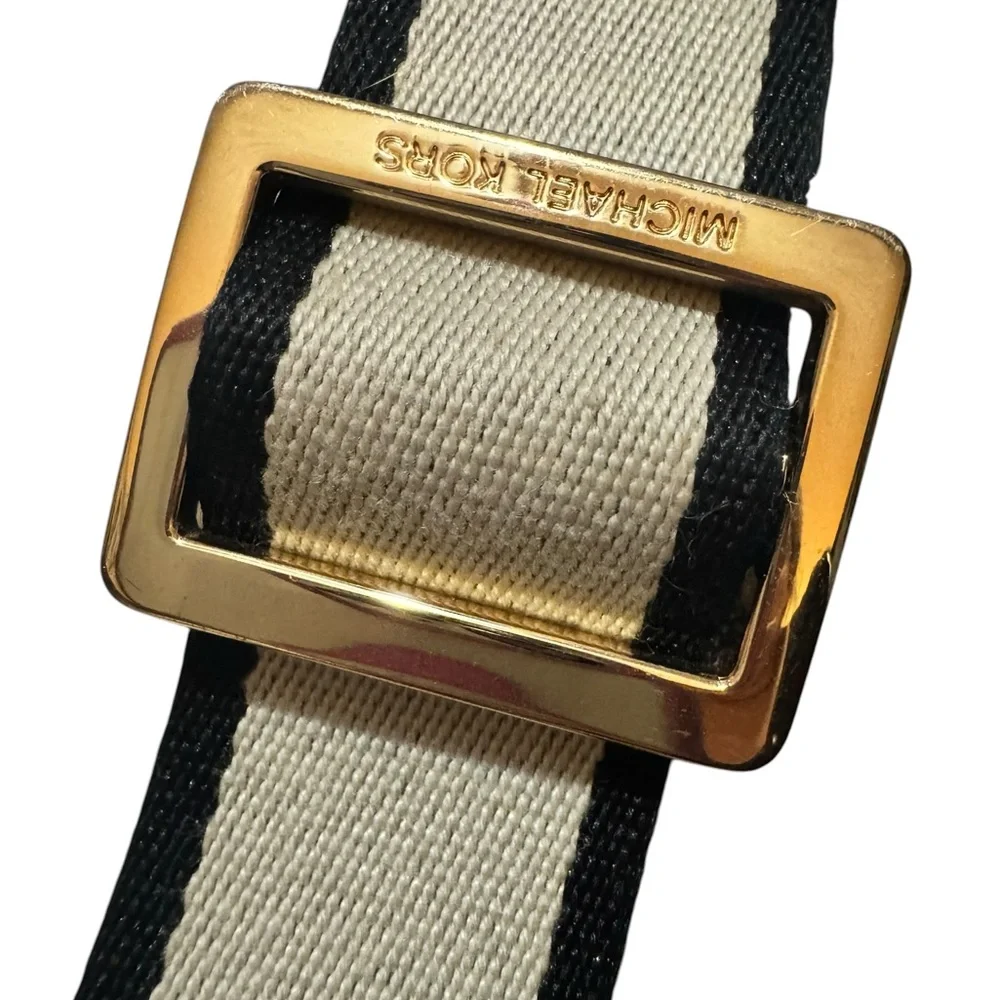 Michael Kors Black Leather Crossbody with Beige Logo Strap